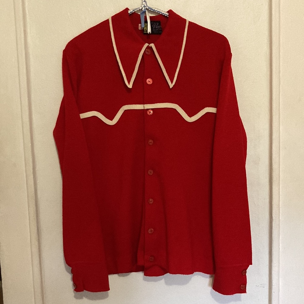 70s style western cowboy Saturday night fever collar button up knit size 40